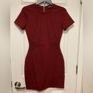 *Express Burgundy Maroon Bodycon Short Sleeve Size 4 Mini Dress #I